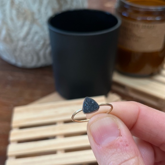 Black Druzy Gold Triangle Ring - Picture 3 of 3